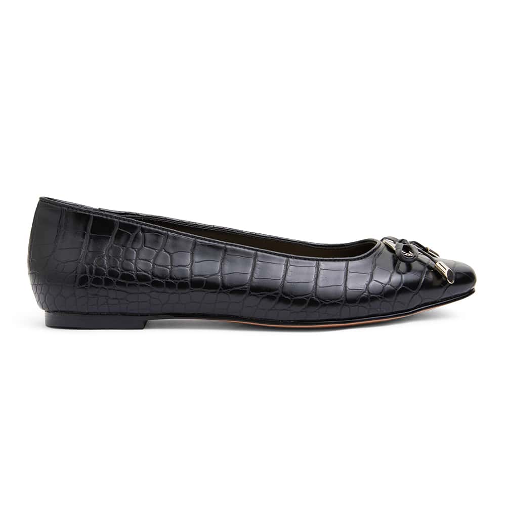 Tabbatha Flat in Black Croc