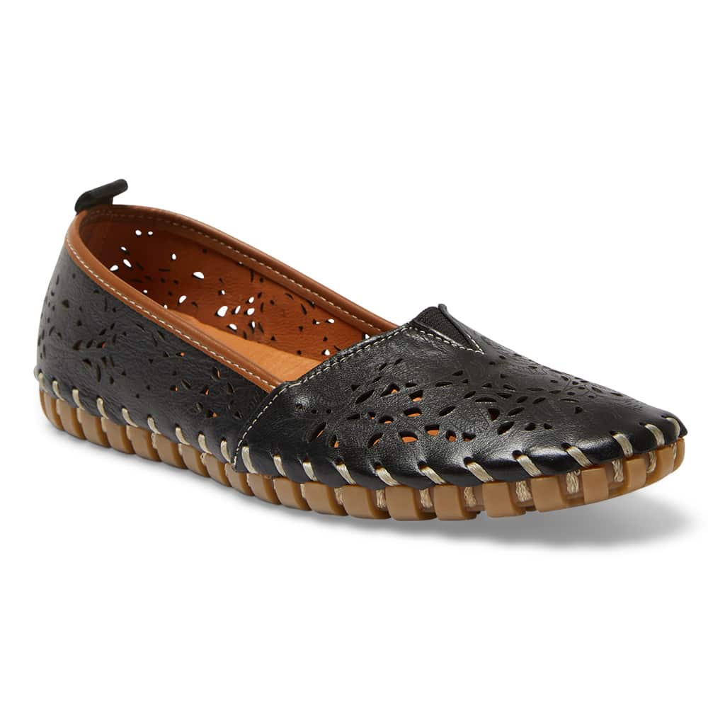 Tilly Flat in Black And Tan Leather