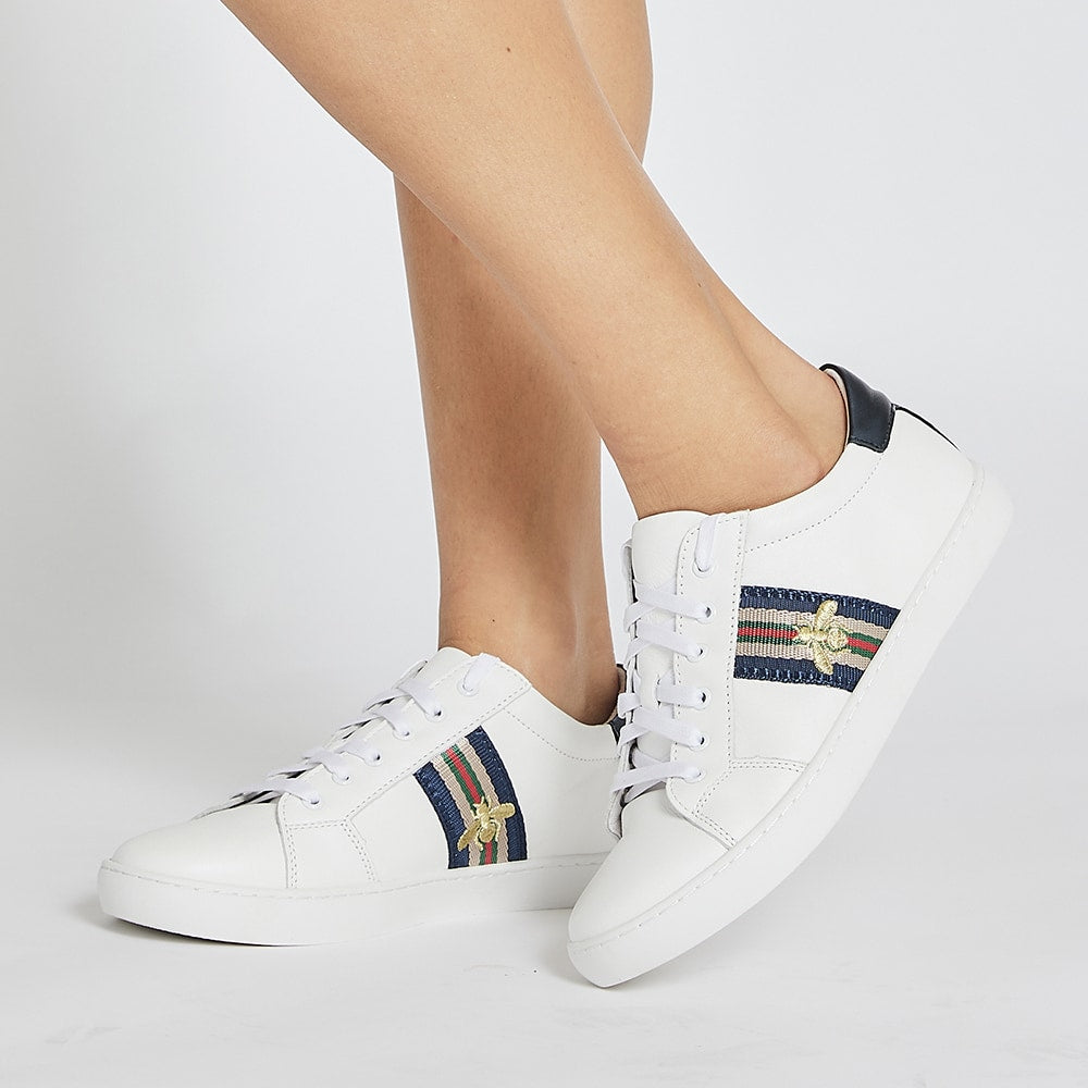 Belem Sneaker in White And Navy Leather