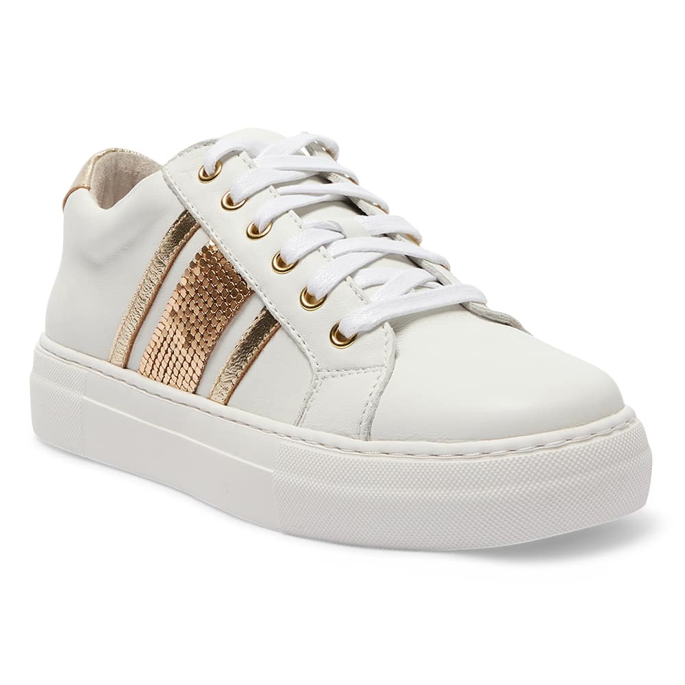 Bellevue Sneaker in White And Gold Leather