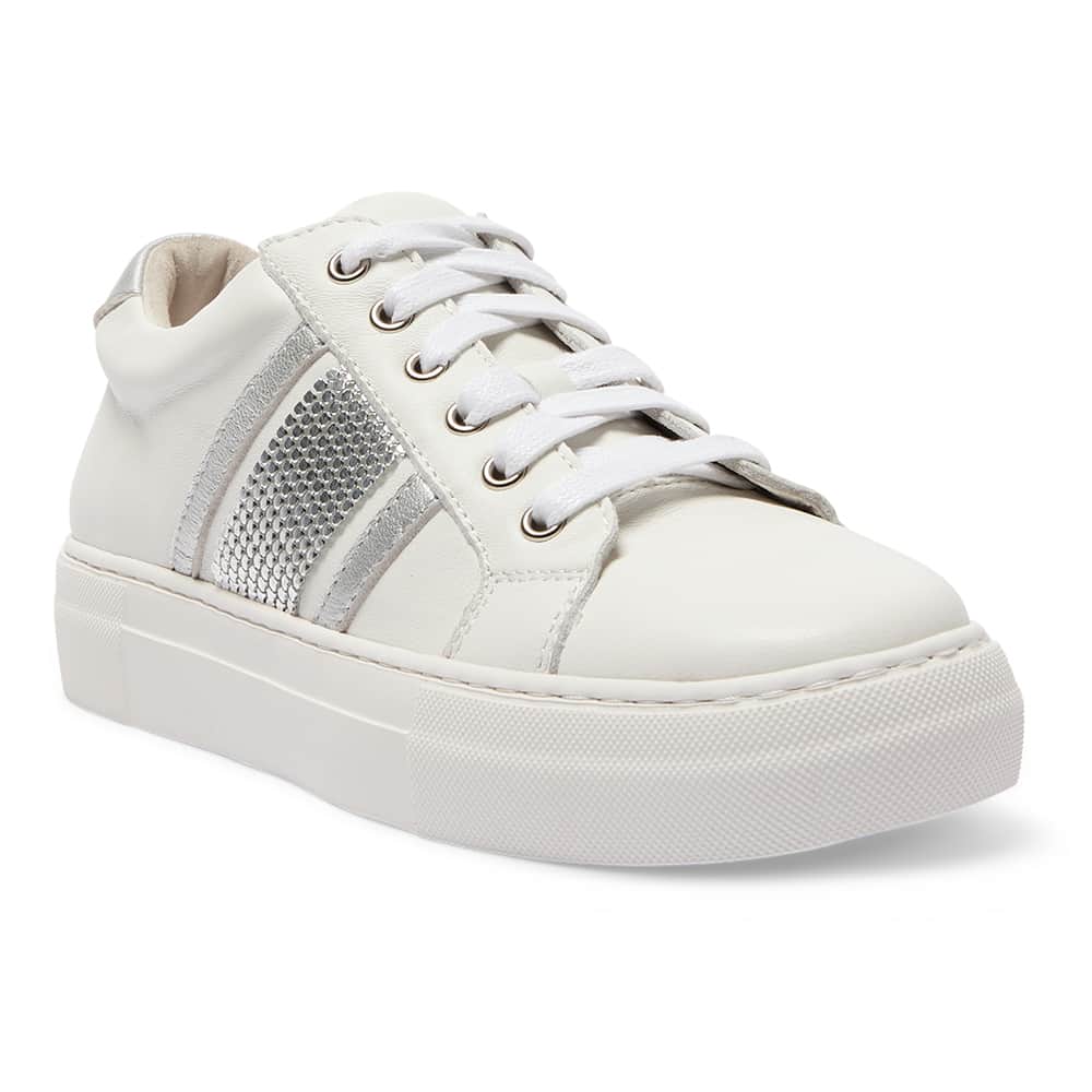 Bellevue Sneaker in White And Silver Leather