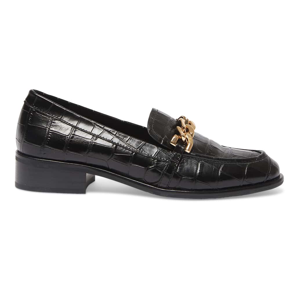 Kate Loafer in Black Croc Leather