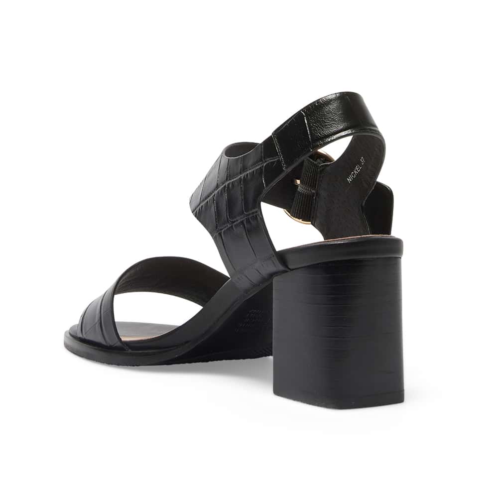 Nickel Heel in Black Croc Leather