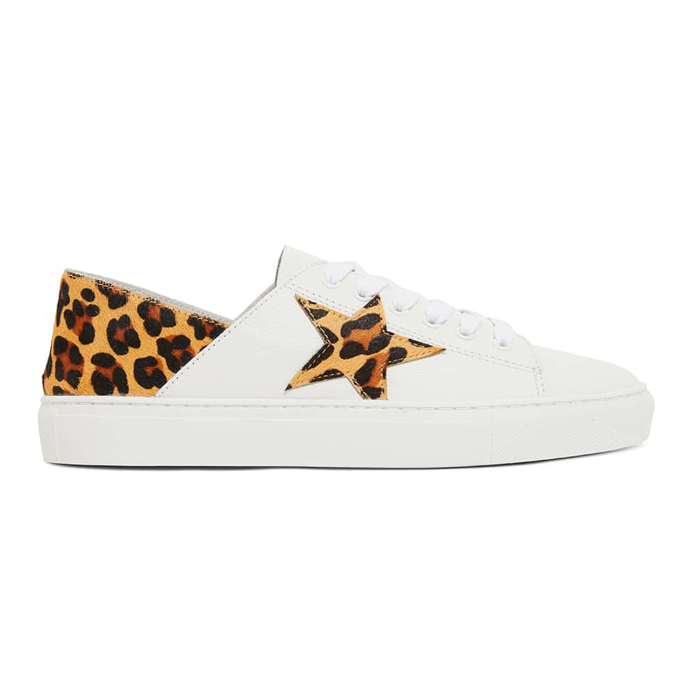 Rocket Sneaker in White And Animal Print Leather