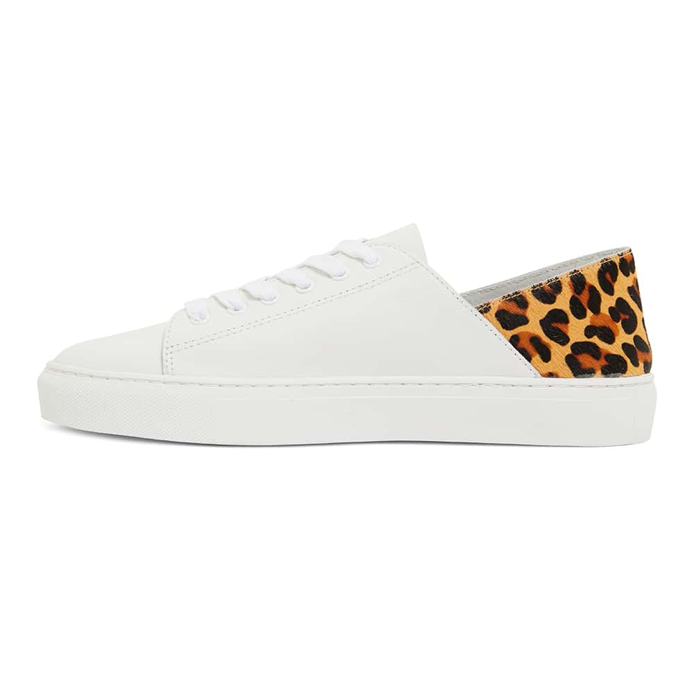 Rocket Sneaker in White And Animal Print Leather