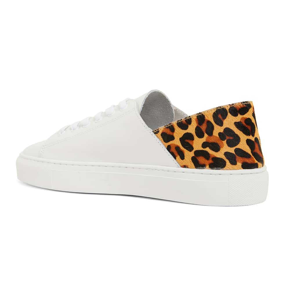 Rocket Sneaker in White And Animal Print Leather