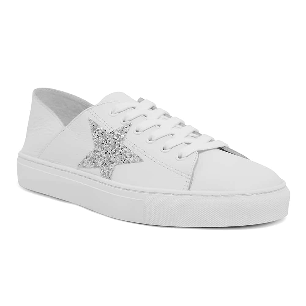 Rocket Sneaker in White And Silver Glitter Leather