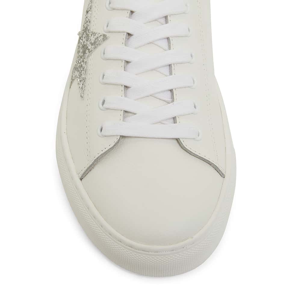 Rocket Sneaker in White And Silver Glitter Leather