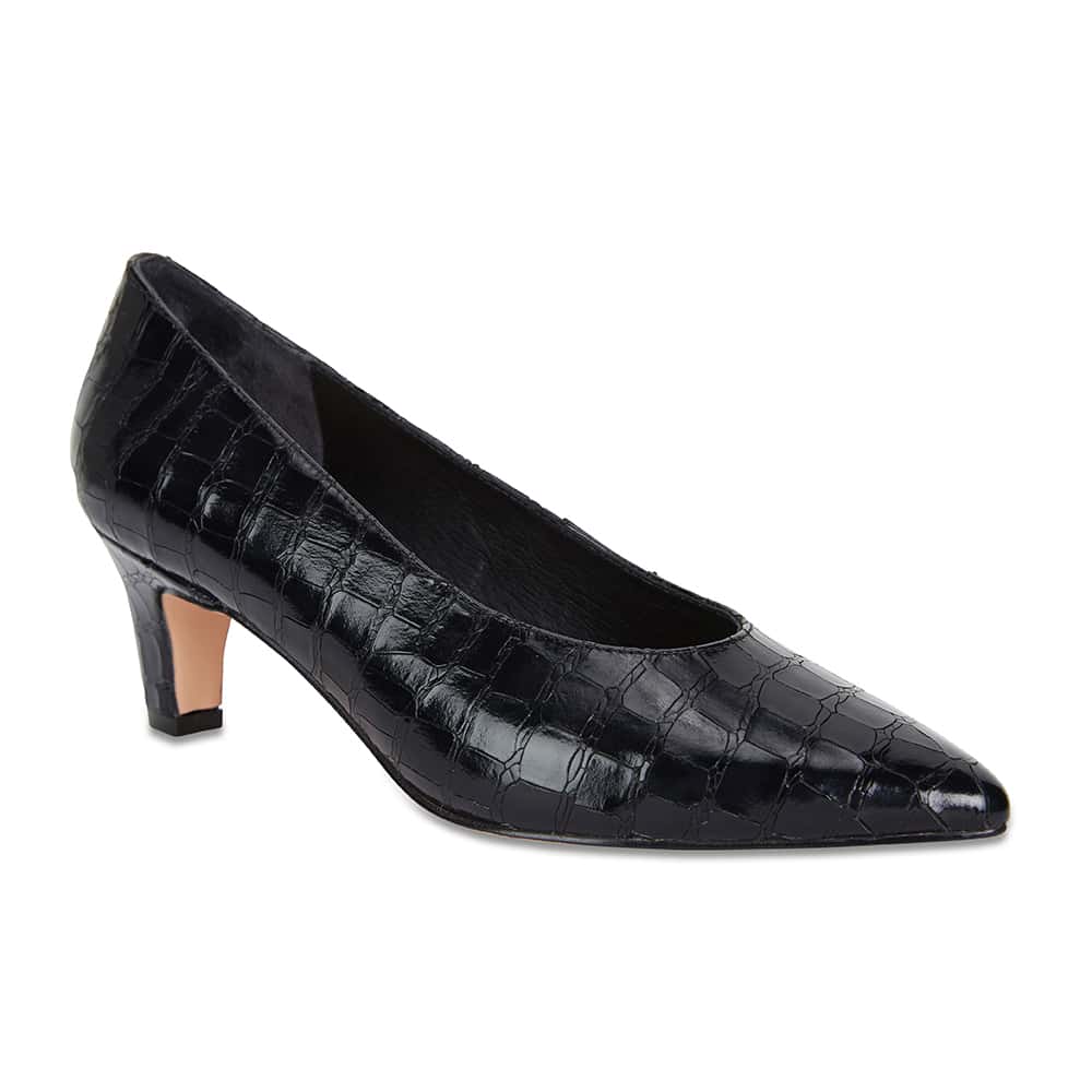 Seduce Heel in Black Croc Leather