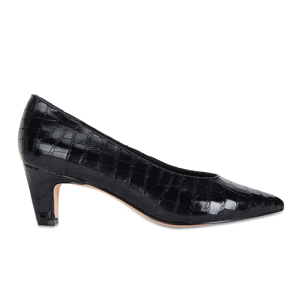 Seduce Heel in Black Croc Leather