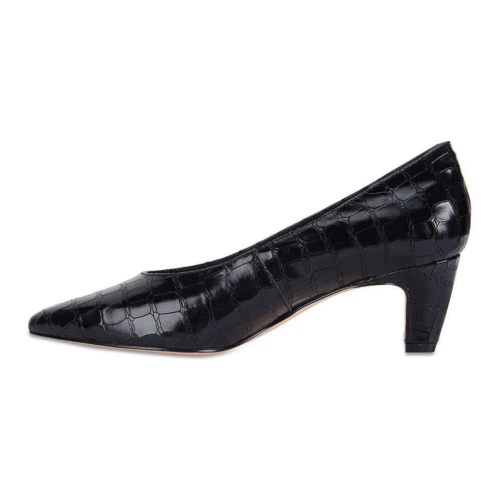 Seduce Heel in Black Croc Leather