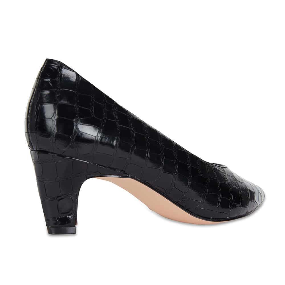 Seduce Heel in Black Croc Leather