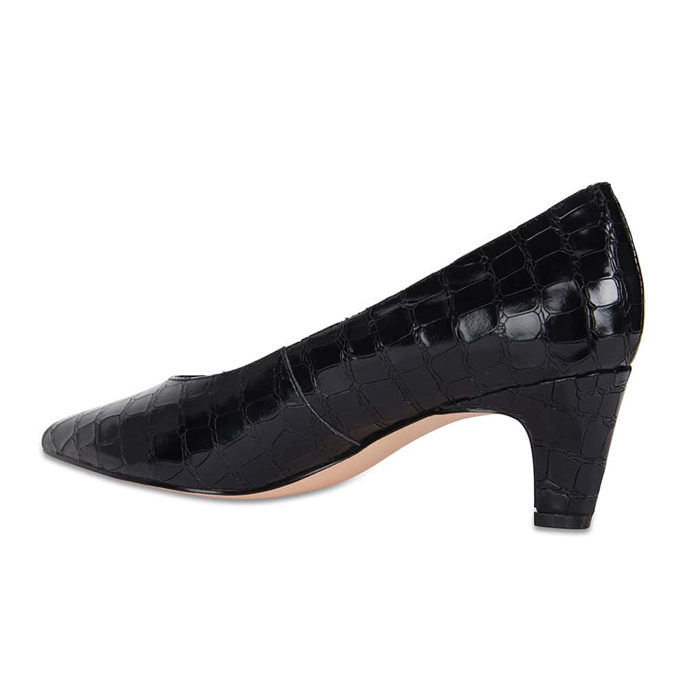 Seduce Heel in Black Croc Leather