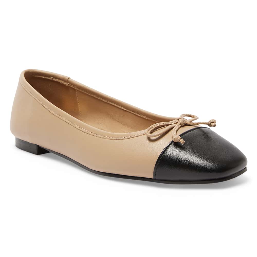 Trella Flat in Black And Camel Leather