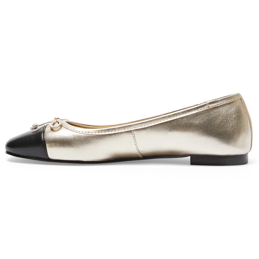 Trella Flat in Black And Gold Leather