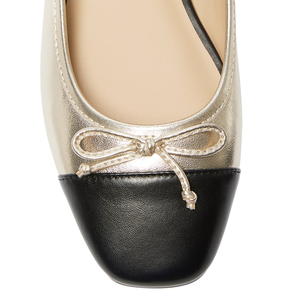 Trella Flat in Black And Gold Leather