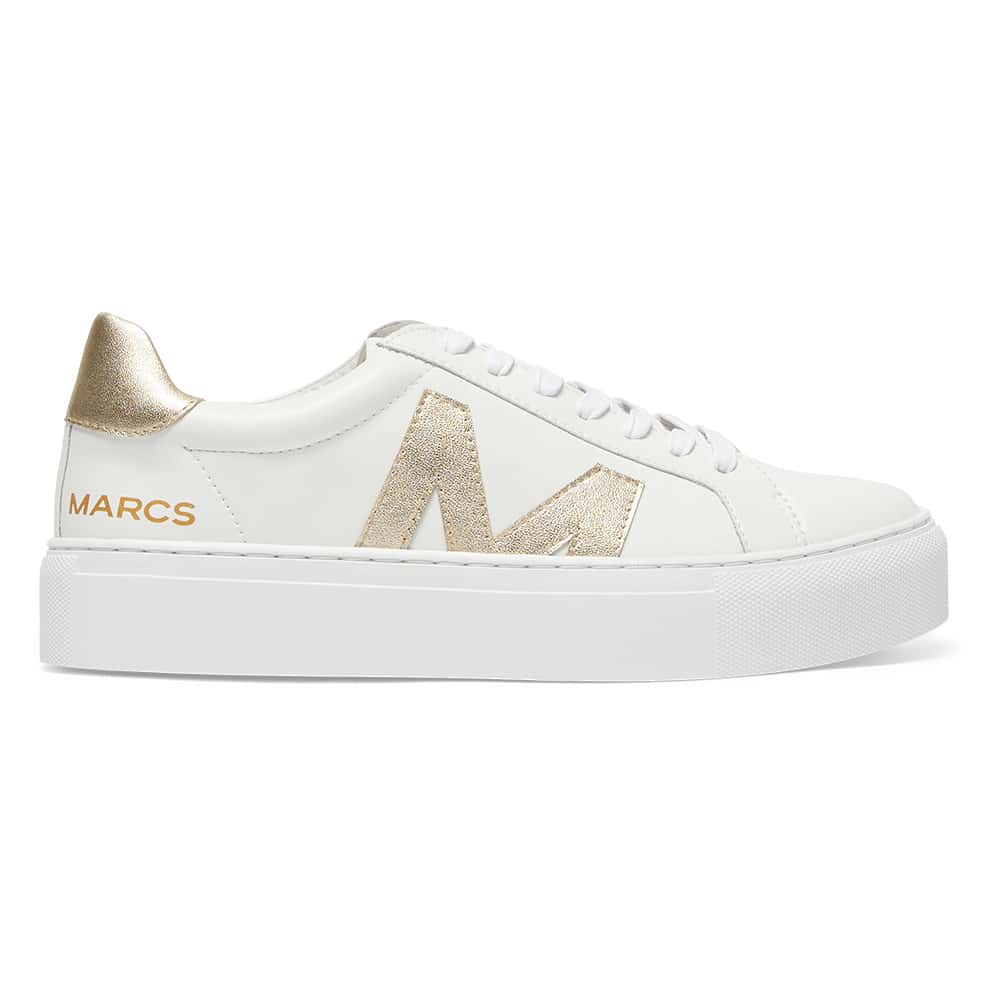Trio Sneaker in White And Gold Leather