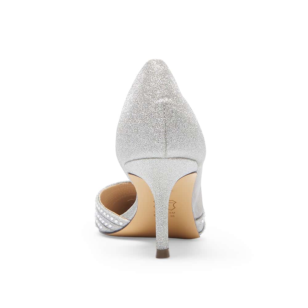 Noreen Heel in Silver Vinyl Glitter Fabric