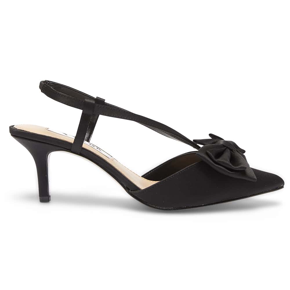 Teddy Heel in Black Satin