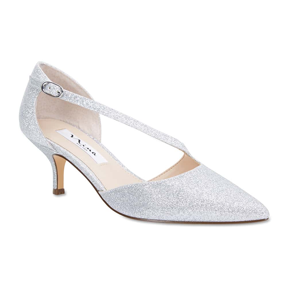 Tirisa Heel in Silver Glitter Satin