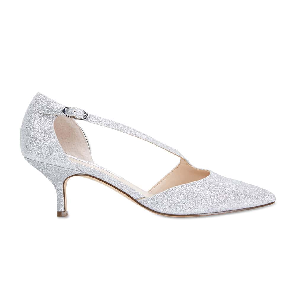 Tirisa Heel in Silver Glitter Satin