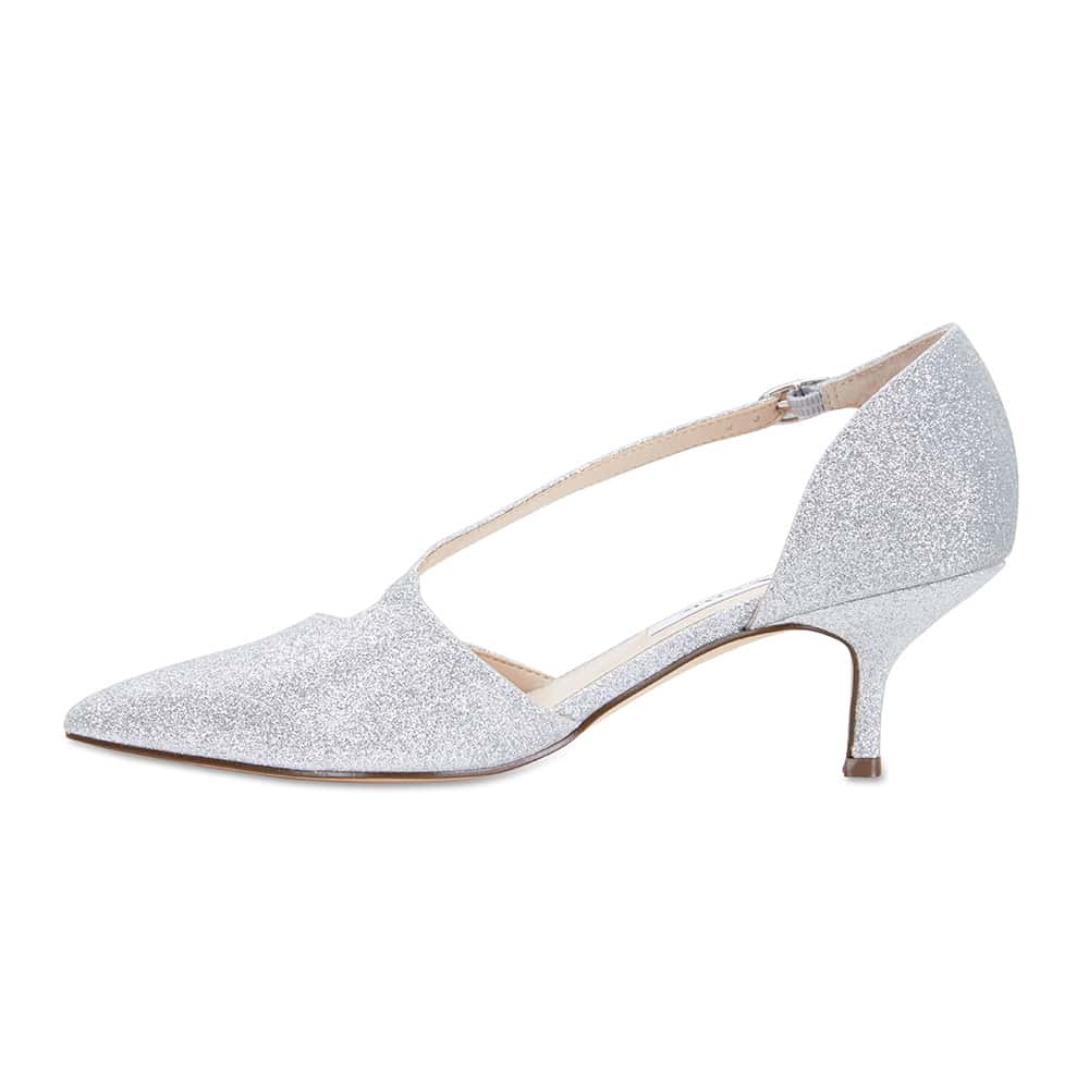 Tirisa Heel in Silver Glitter Satin