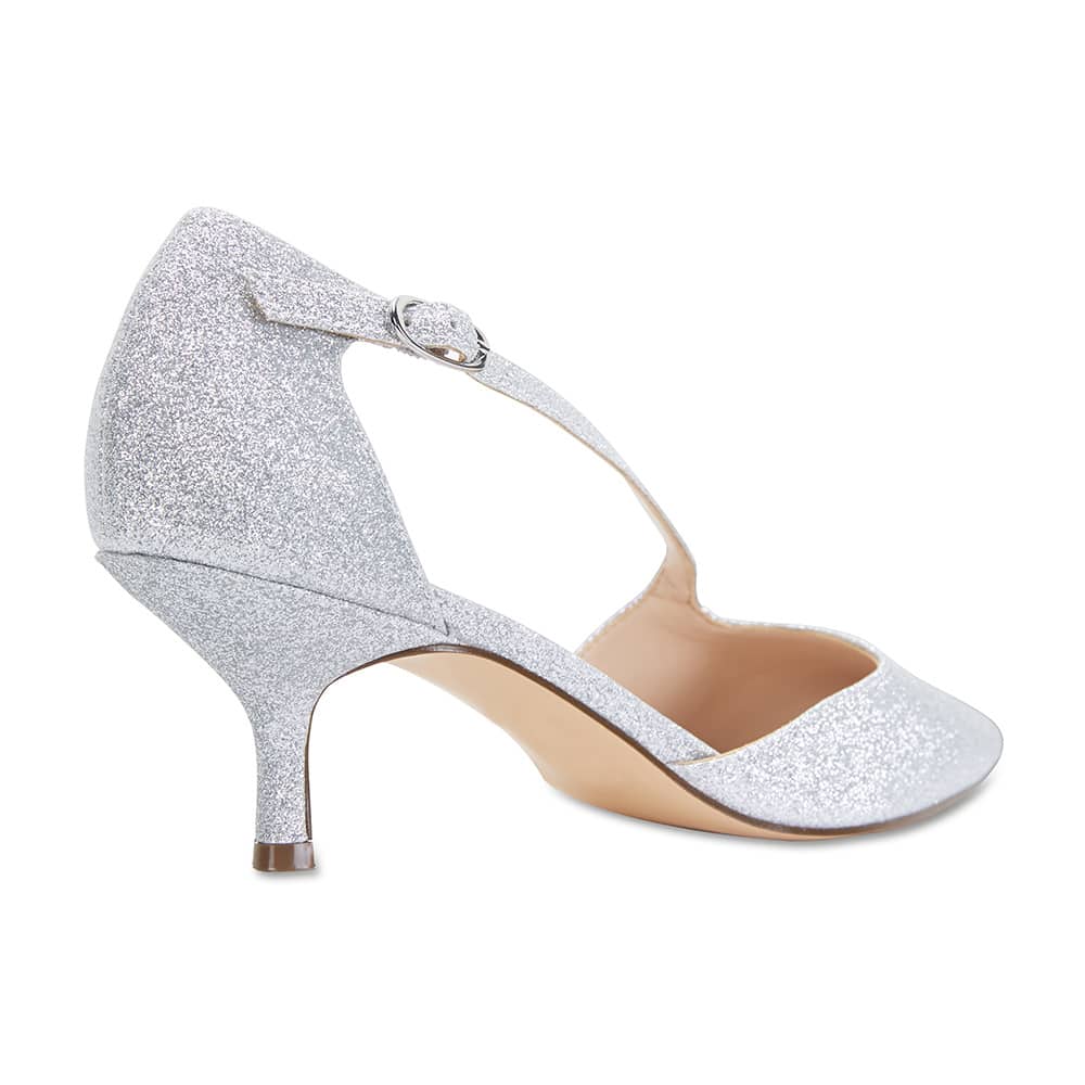Tirisa Heel in Silver Glitter Satin
