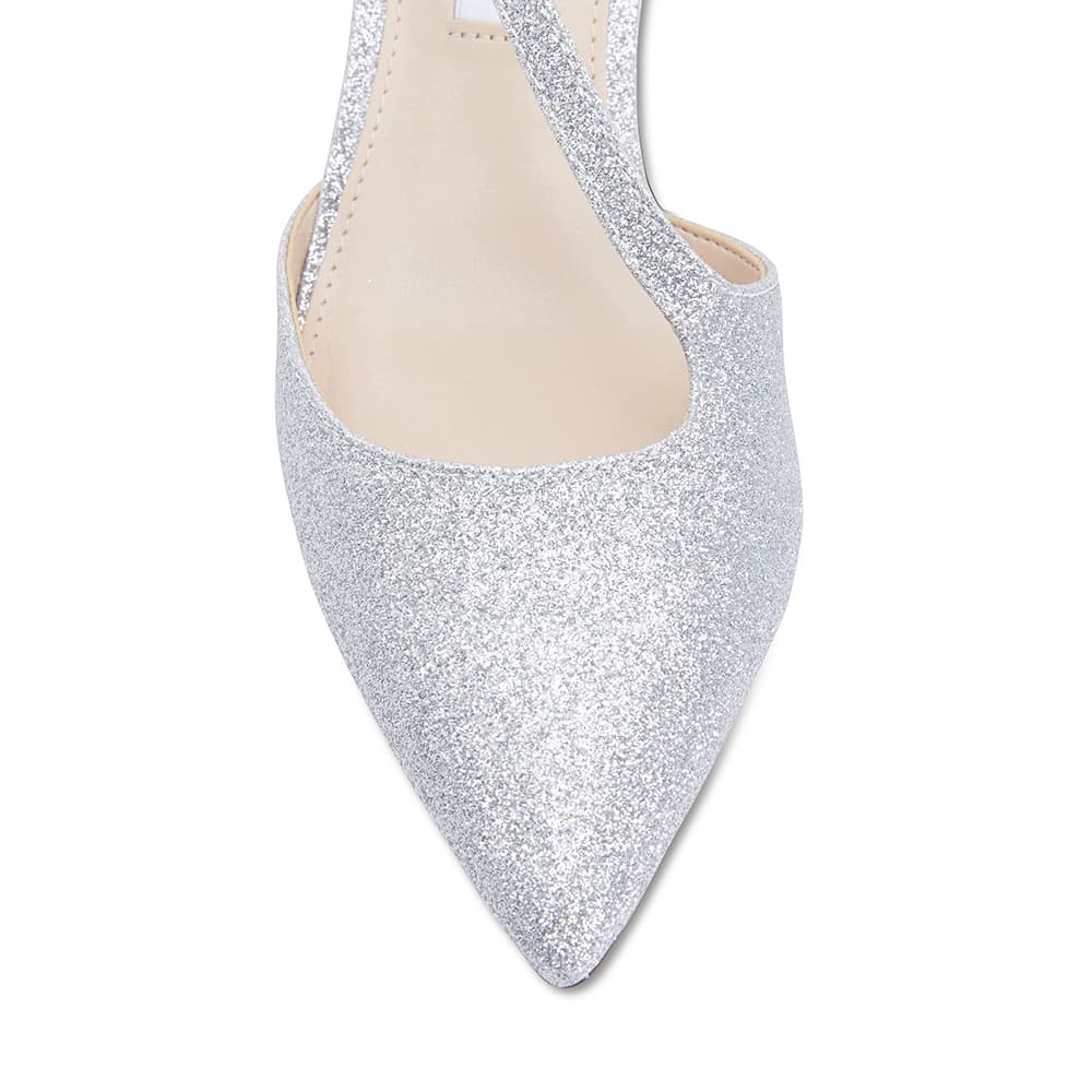 Tirisa Heel in Silver Glitter Satin
