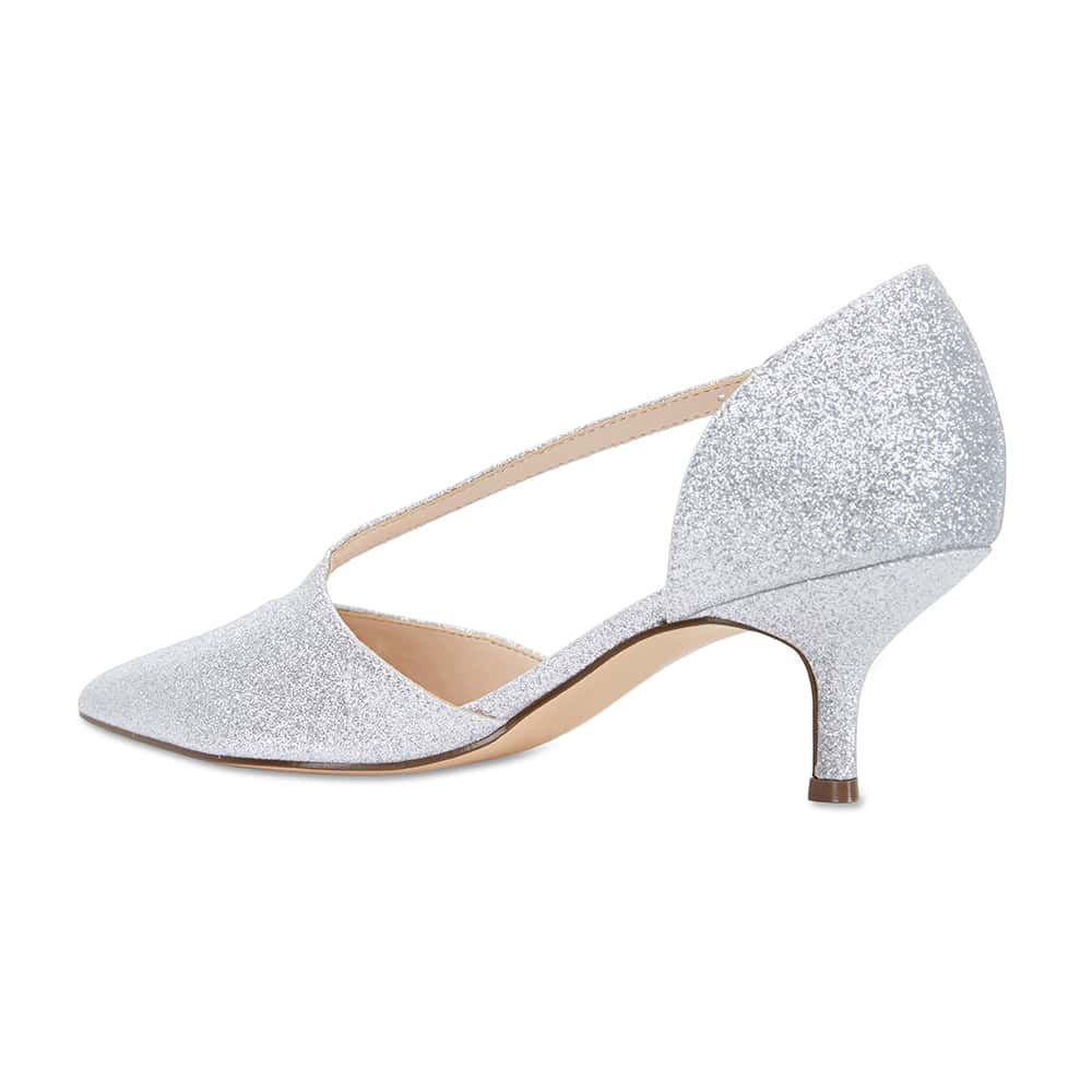 Tirisa Heel in Silver Glitter Satin