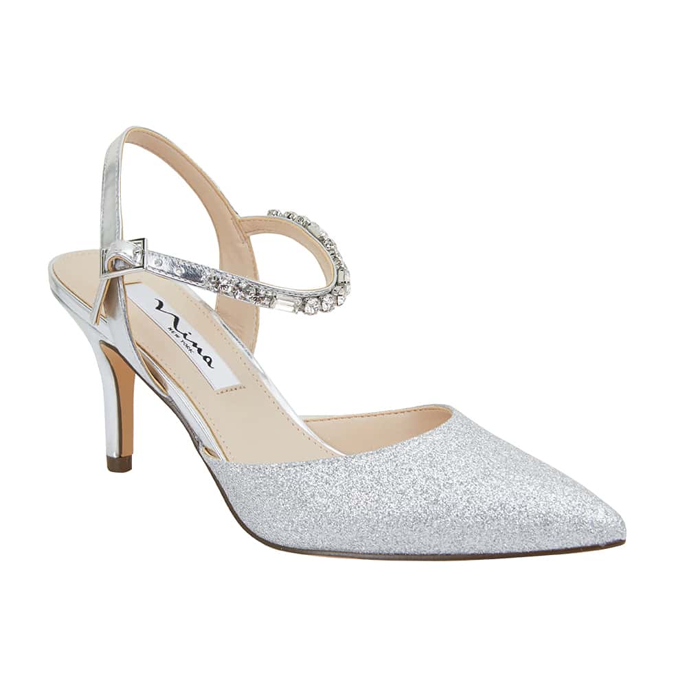 Tonya Heel in Silver Glitter Fabric