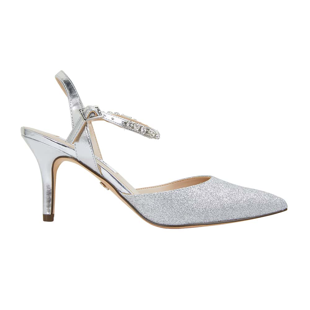 Tonya Heel in Silver Glitter Fabric