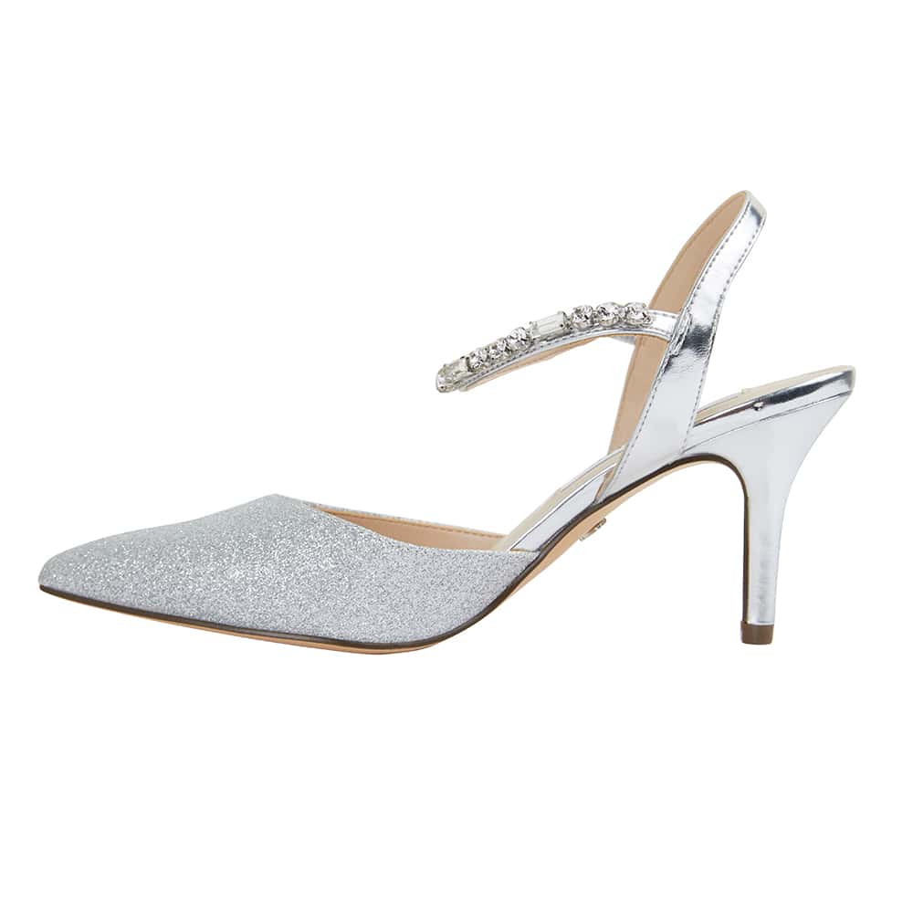 Tonya Heel in Silver Glitter Fabric