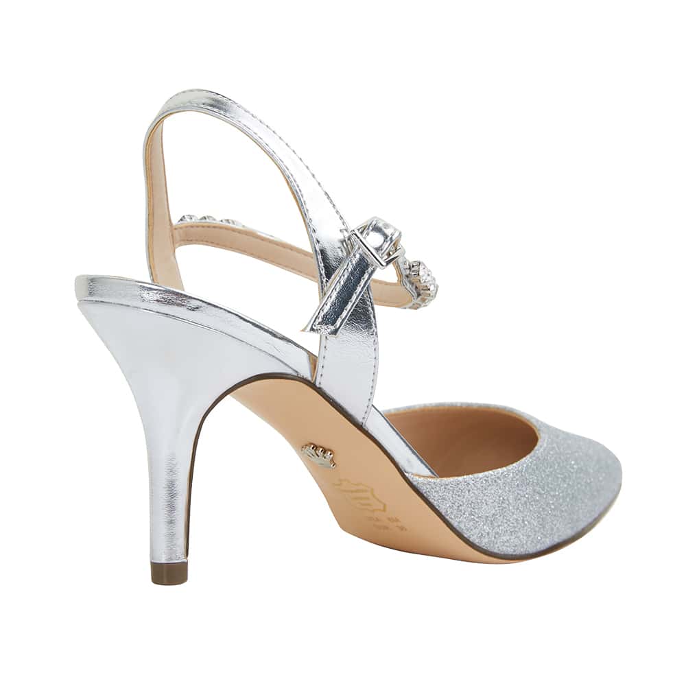 Tonya Heel in Silver Glitter Fabric
