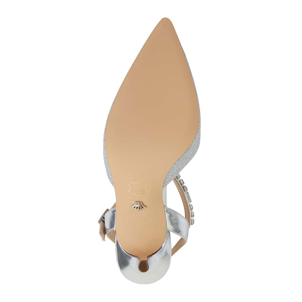 Tonya Heel in Silver Glitter Fabric