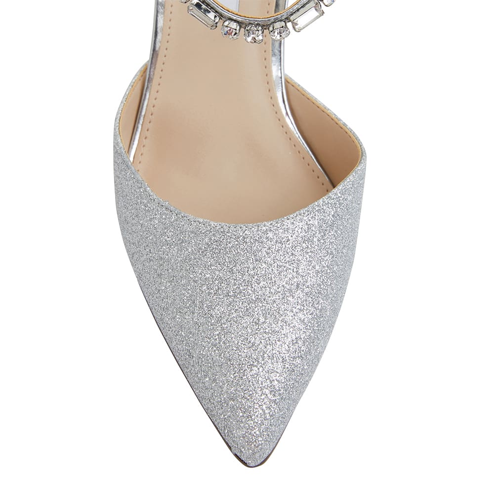 Tonya Heel in Silver Glitter Fabric