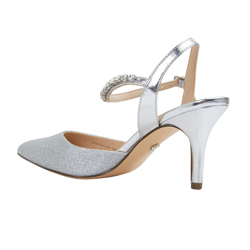 Tonya Heel in Silver Glitter Fabric