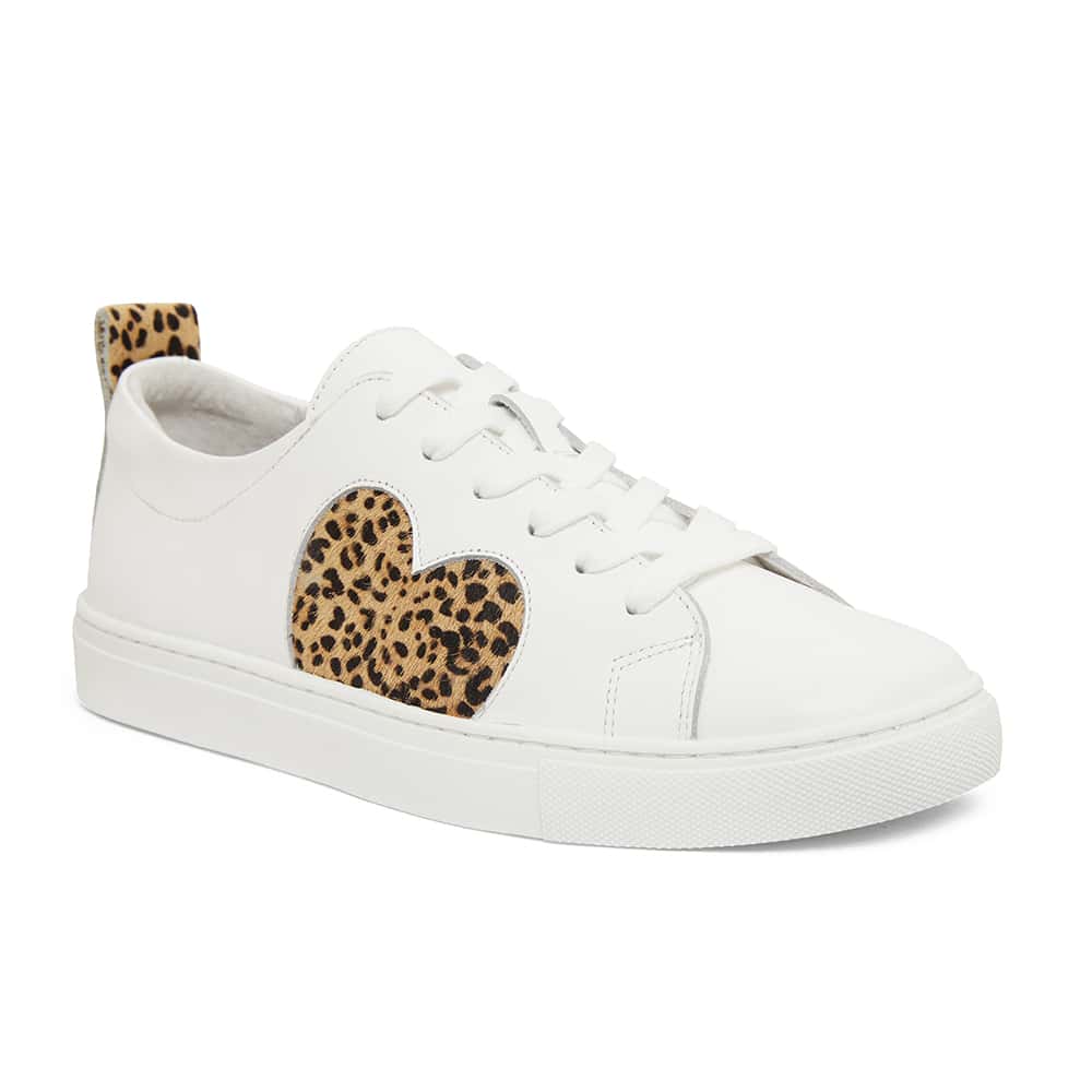 Love Sneaker in White And Animal Print Leather