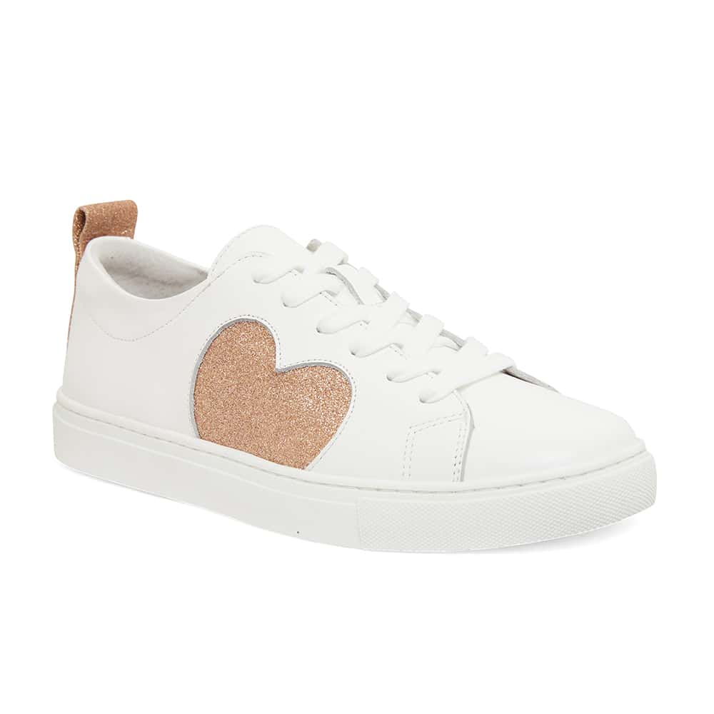 Love Sneaker in White And Rose Gold Glitter Leather