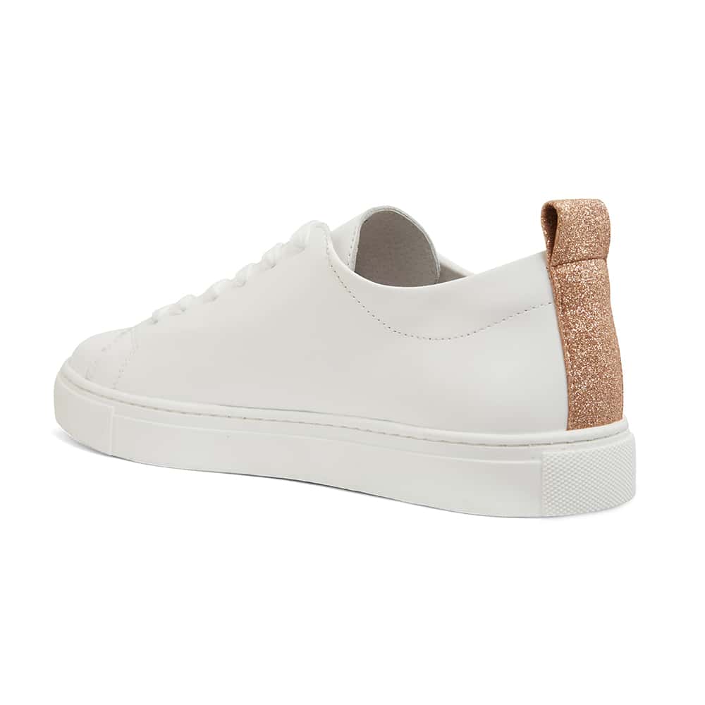 Love Sneaker in White And Rose Gold Glitter Leather