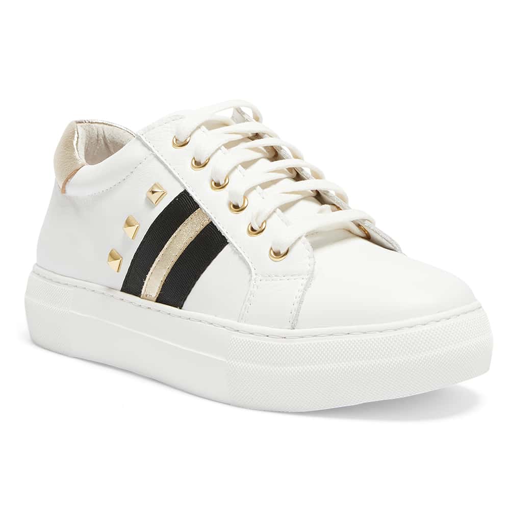 Portia Sneaker in White And Gold Leather
