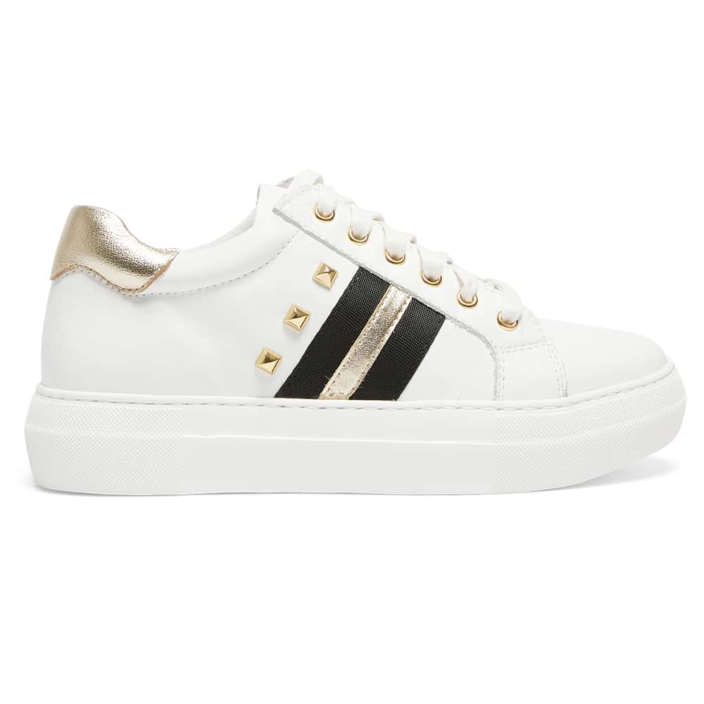 Portia Sneaker in White And Gold Leather