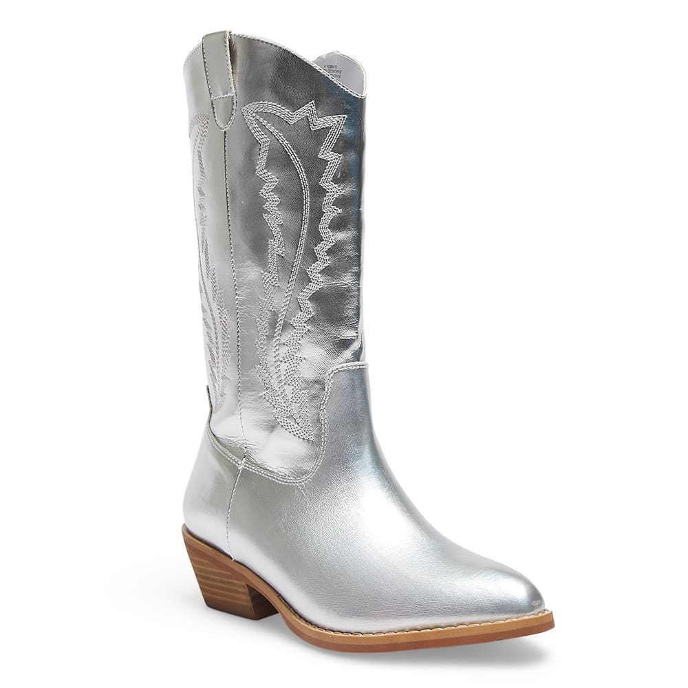 Cowboy Boot in Silver Metallic