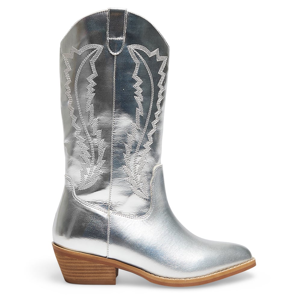 Cowboy Boot in Silver Metallic