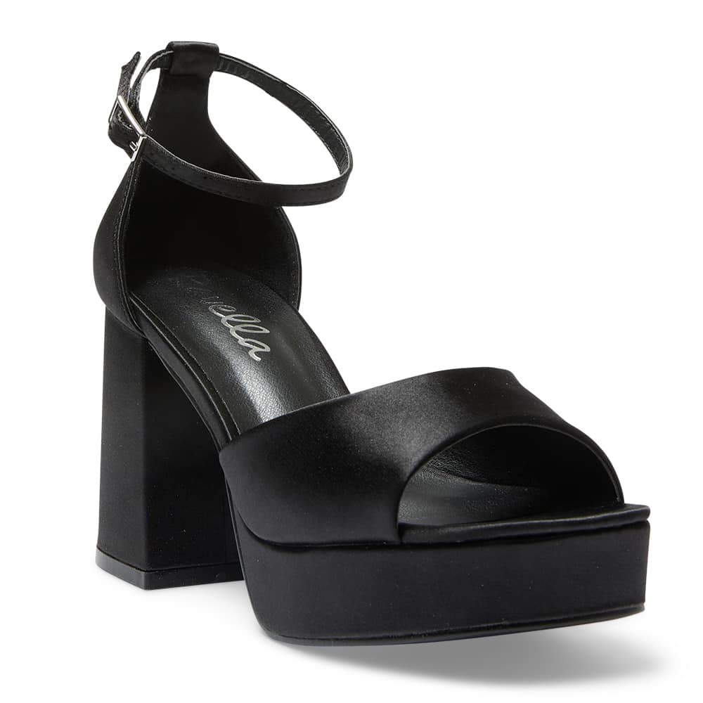 Crystal Heel in Black Satin