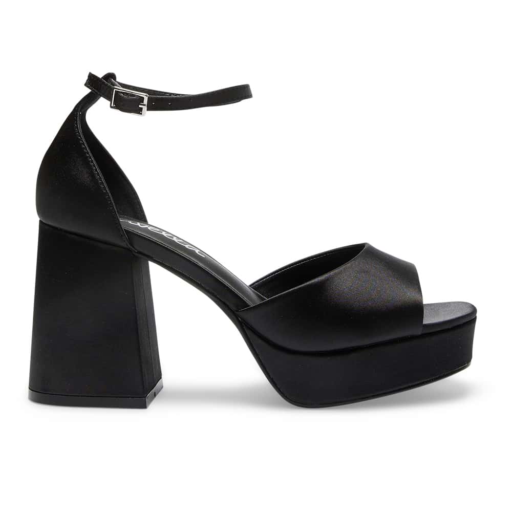 Crystal Heel in Black Satin