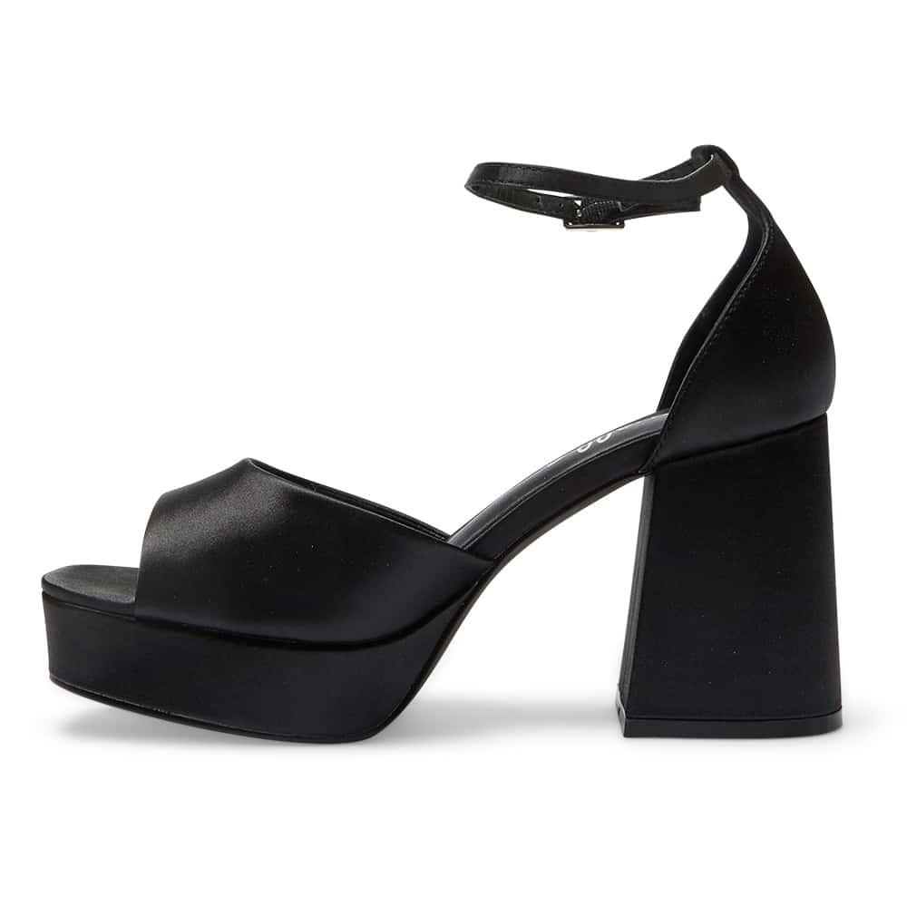 Crystal Heel in Black Satin