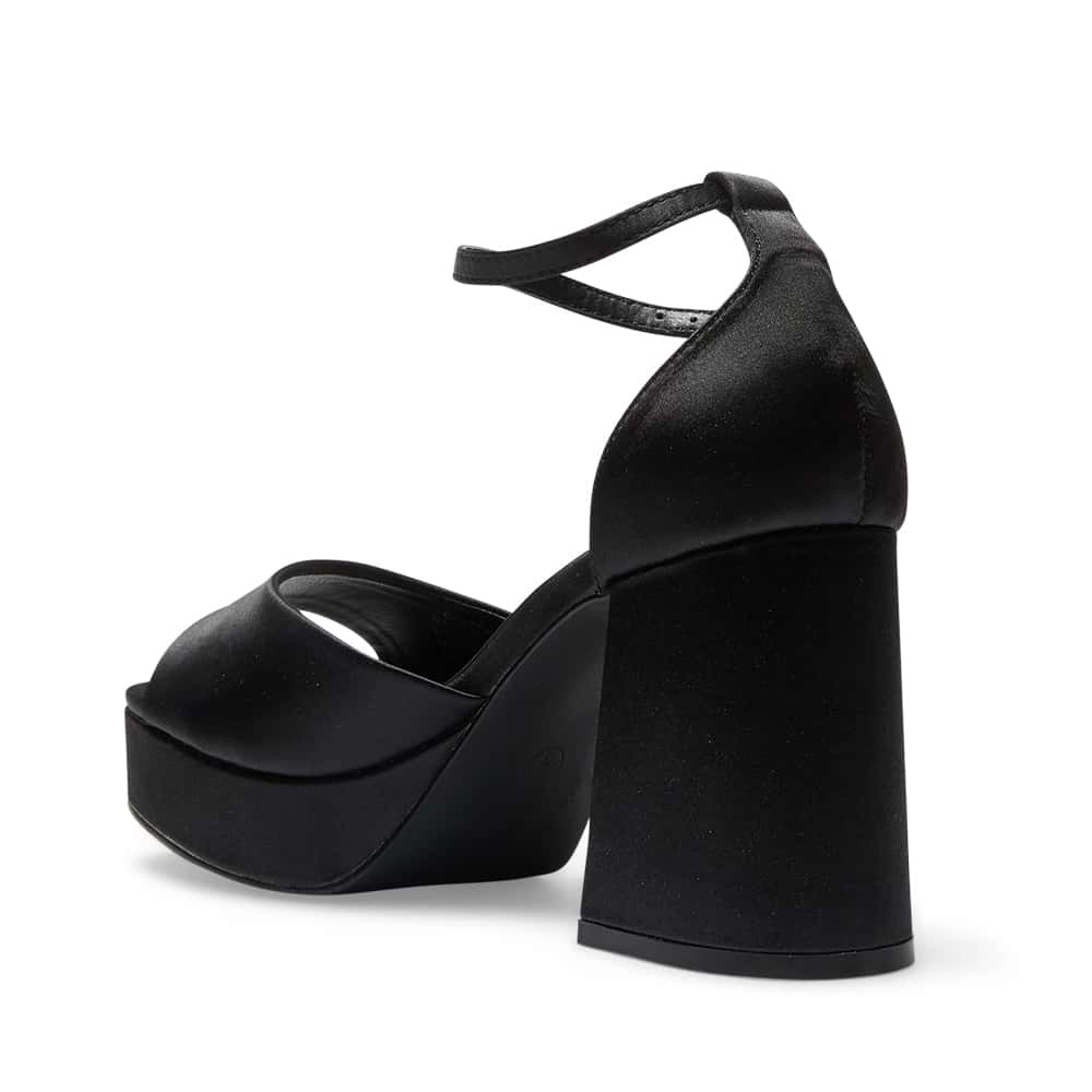 Crystal Heel in Black Satin