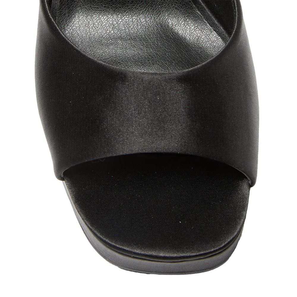 Crystal Heel in Black Satin