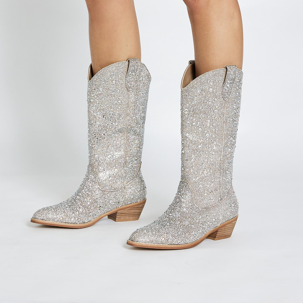 Parton Boot in Silver Rhinestone