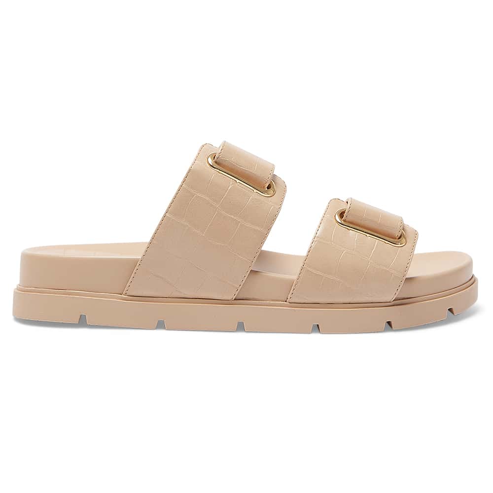 Calvin Slide in Nude Croc Print Croc